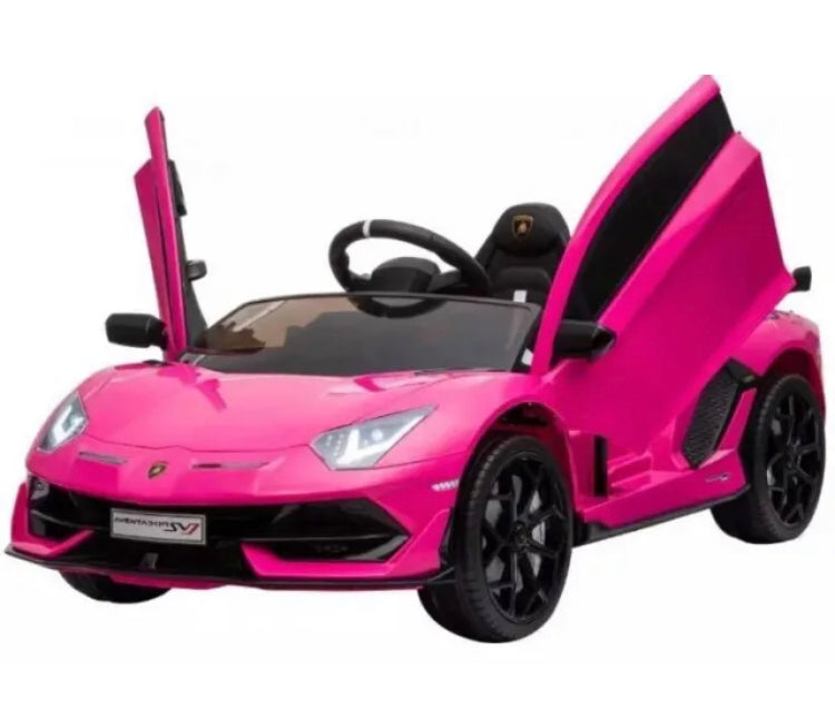 Kids Ride On Lamborghini SVJ Aventador Electric Car with Parental Remote Control Leather Seat and Rubber Wheels