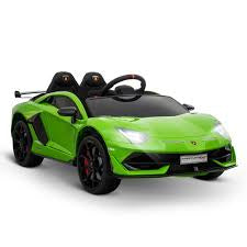Kids Ride On Lamborghini SVJ Aventador Electric Car with Parental Remote Control Leather Seat and Rubber Wheels
