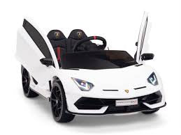 Kids Ride On Lamborghini SVJ Aventador Electric Car with Parental Remote Control Leather Seat and Rubber Wheels